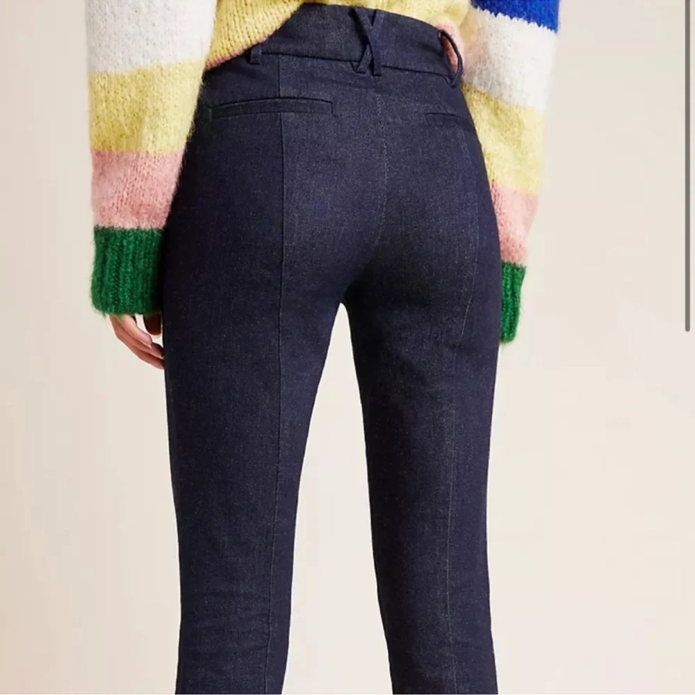 Anthropologie Essential Slim Denim Crop Trouser Dark Blue Jean Mid Rise Size 2 - Picture 2 of 11